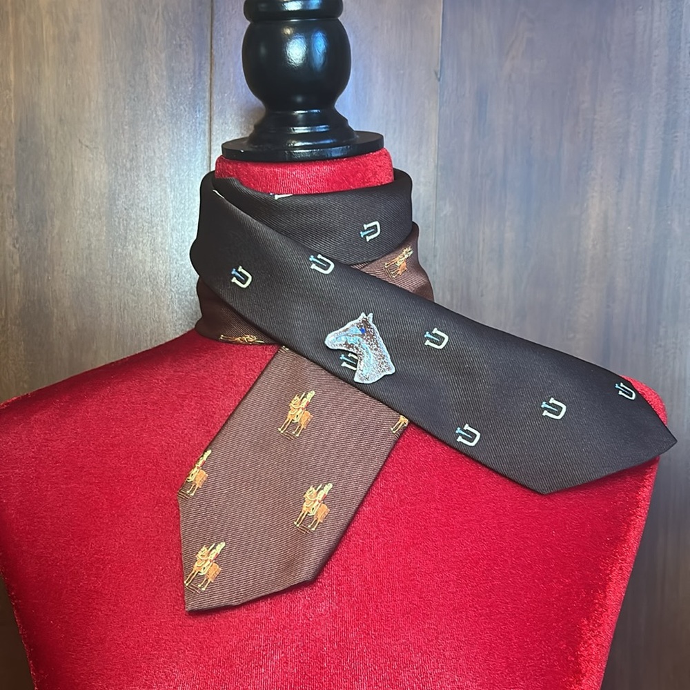 Vintage Upcycled Ties Scarf with Equestrian Motif - Picture 4 of 7